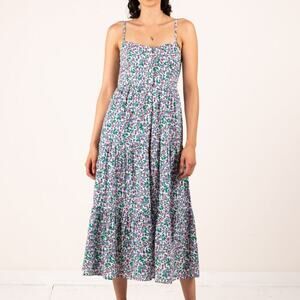 Banjanan Floral Tiered Cotton Midi Dress - US 8